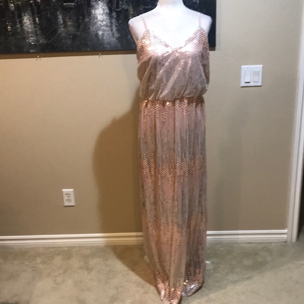 NWT Little Mistress Embellished Sequin Maxi Dress V Neck Adjustable Straps-10